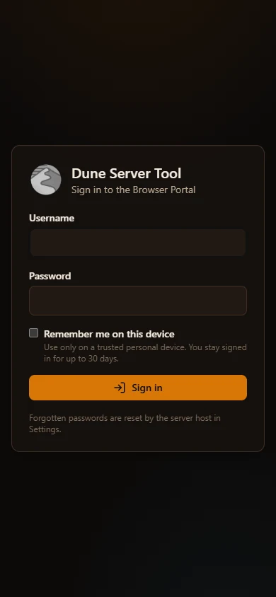 Browser Portal's responsive sign-in form on a phone-sized screen, with empty username and password fields
